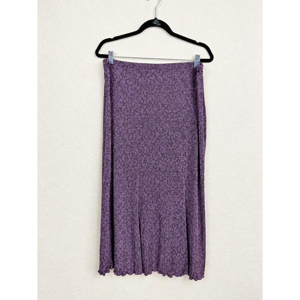 Vtg Briggs New York Purple Black Scroll Slinky A Line Maxi Skirt Whimsygoth L